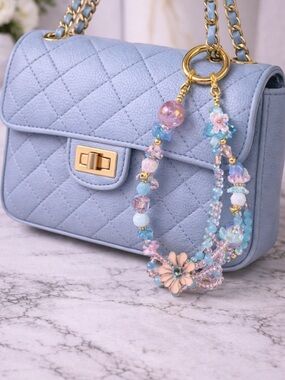 Handmade Pink & Blue Floral Beaded Necklace - Women Jewelry